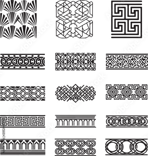 Seamless Geometric Ornamental Patterns Vector Collection in Black and White