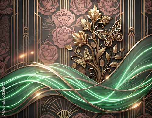 Vintage Floral Wallpaper with Art Nouveau Design.
