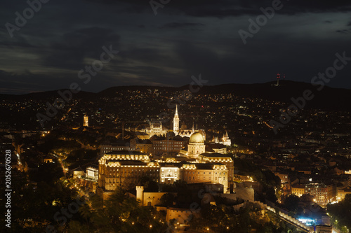 Canvas Print Budapest skyline at night with Matthias Church and Buda Castle District, Hungary