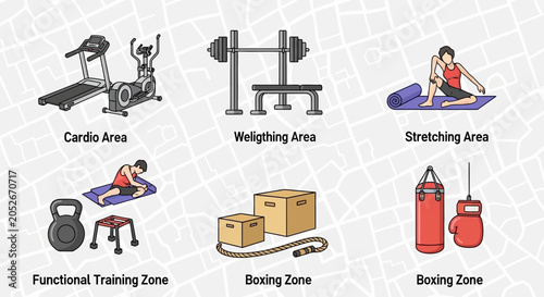 Fotografía Gym Zones and Equipment for Various Fitness Activities.