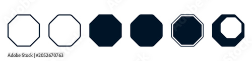 Abstract geometric octagon shapes, figure sign icon collection. Sharp and smooth rounded corners, blue geometric silhouette on a transparent background