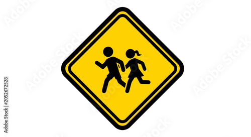 Yellow Diamond School Crossing Sign with Children Symbol.