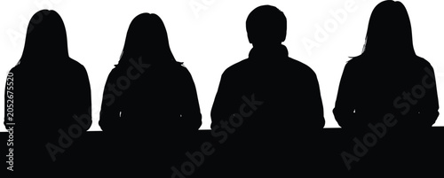 Фотография Silhouettes of people sitting at table rear view panel interview or conference a
