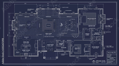 Obraz na płótnie Detailed blueprint of a residential floor plan showing structural layout and roo