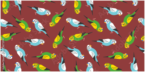 Foto セキセイインコののシームレス背景画像。（Seamless background image of budgerigars.）