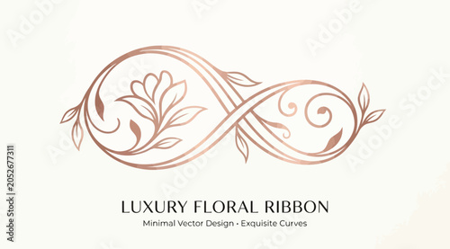 Bild auf Leinwand Luxury floral infinity ribbon with exquisite curves and rose gold botanical elem