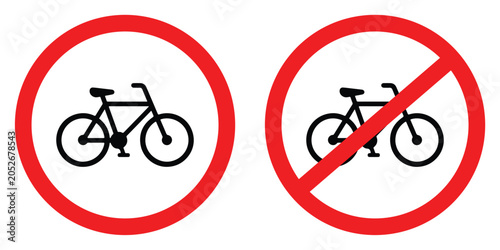 Bicycle prohibition signs on white background vector icon set