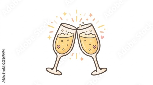 Illustration of two champagne glasses clinking in a toast