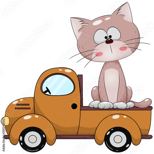 A cat is sitting in a brown pickup truck.
