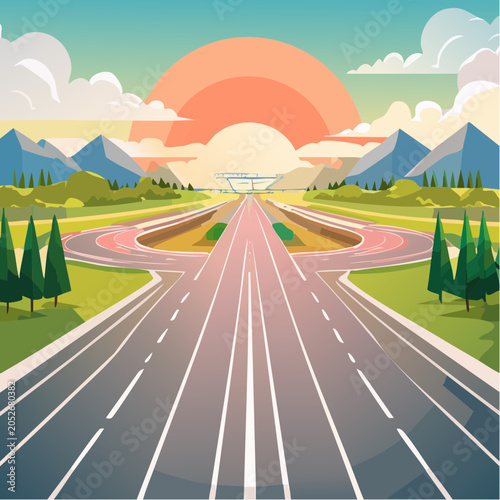 Empty road leading to mountains at sunset
