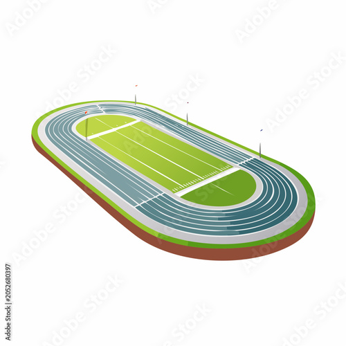 Isometric view of a sports stadium with running track