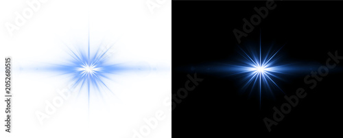 Foto Blue glowing light burst circle with radiant star flare and luminous halo effect