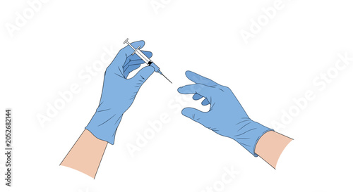 Foto Medical Hands in Blue Gloves Holding Syringe Needle