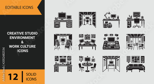 Foto Creative Studio Workspace Environment and Professional Team Culture Icons