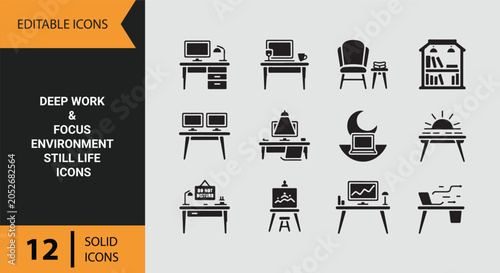 Fotografija Deep Focus Productivity Workspace Environment for Concentrated Work Icons