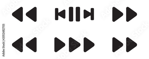 Bilde på lerret Fast forward and rewind navigation symbols set for media playback control in dark monochrome style