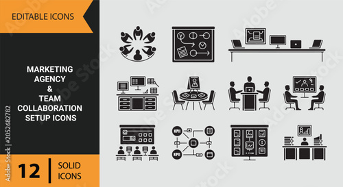 Bild auf Leinwand Marketing Agency Collaboration Workspace for Creative Team Projects Icons