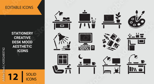 Foto Creative Stationery Workspace Mood Board and Aesthetic Elements Icons