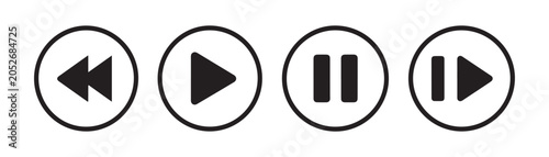 Navigation buttons set featuring fast rewind play pause and skip forward for media player layout.