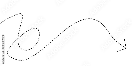 A flowing dotted line illustration representing a path or trajectory with a clear arrow indicating direction