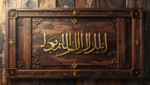 Elegant Islamic Calligraphy Art on Wood with Intricate Frame.
