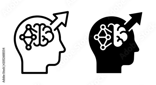 Brain Network Icon Set, Human Head Silhouette, Innovation Idea Growth, AI Concept
