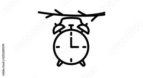 Alarm clock on branch icon, time concept