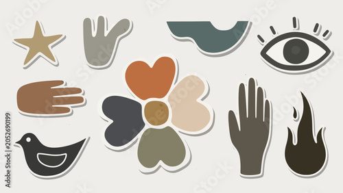 Abstract Shapes and Icons: Star, Hand, Flower, Eye, Bird, Flame, Organic Forms