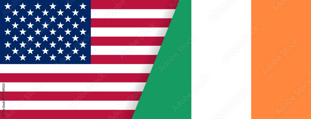 Fototapeta premium アメリカ国旗とアイルランド国旗の組み合わせデザイン Combined United States and Ireland Flags Background 