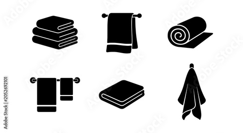 Φωτογραφία Vector Icons: Stacked, Rolled, Hanging Towels, Bathroom Linens, Hotel Amenities,