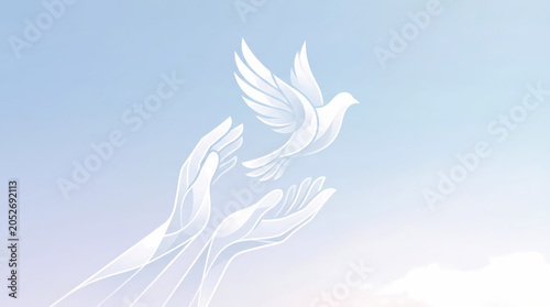 White dove flying from human hands