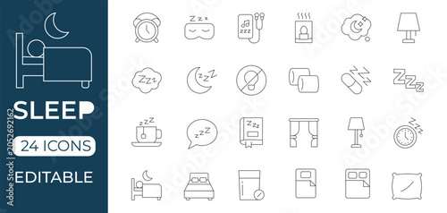 Konstfotografi Minimalist Sleep Line Icons Set for Healthy Bedtime Routine and Wellness