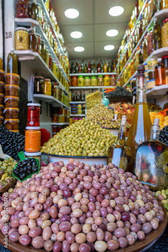 Traditional Moroccan Market Shop Selling Olives