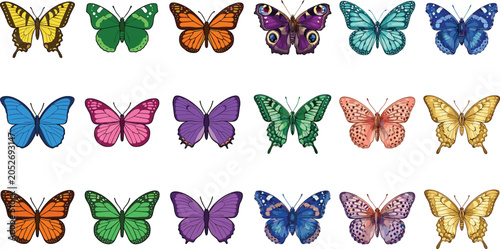 Foto Beautiful set of colorful butterflies featuring intricate wing designs of monarc