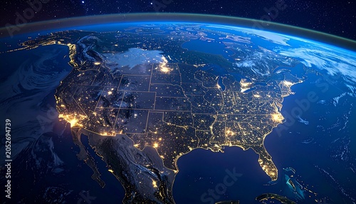 Earth at night - A view of North America from space.