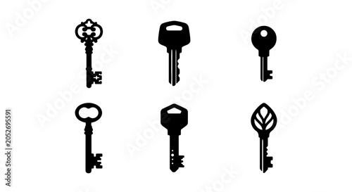 Antique and Modern Keys Set, Vintage Skeleton Key Icons, Security and Access Vector Graphics