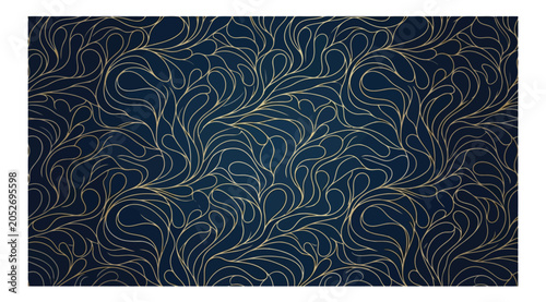 Foto Intricate golden swirl pattern on a dark navy blue background