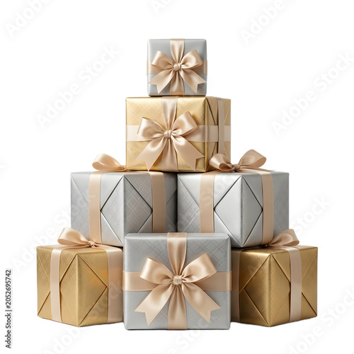 a neatly stacked arrangement of luxury gift boxes, isolated on transparent background