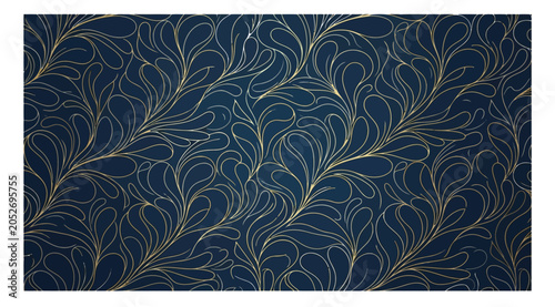 Foto Elegant gold filigree pattern on a deep navy blue background