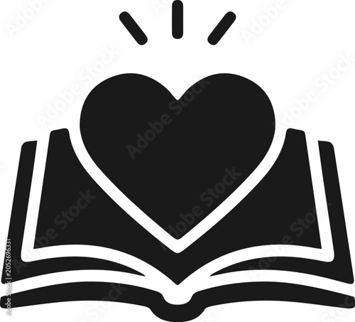 Heart on open book icon. Vector.