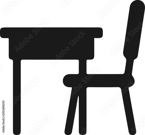 Desk and chair workspace icon. Black silhouette