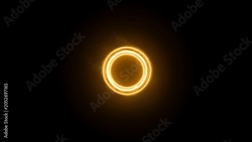Abstract golden light ring glowing in the dark background representing a futuristic portal or energy vortex concept with abstract