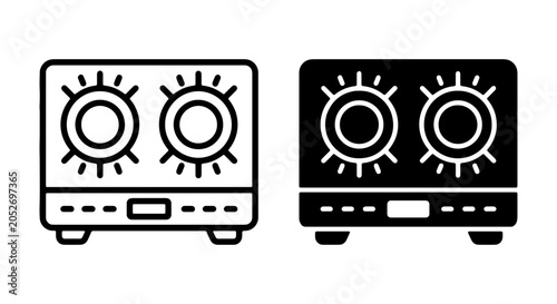 Foto Two Burner Stove Icons, Compact Kitchen Appliance Graphics, Cooking Equipment Ve