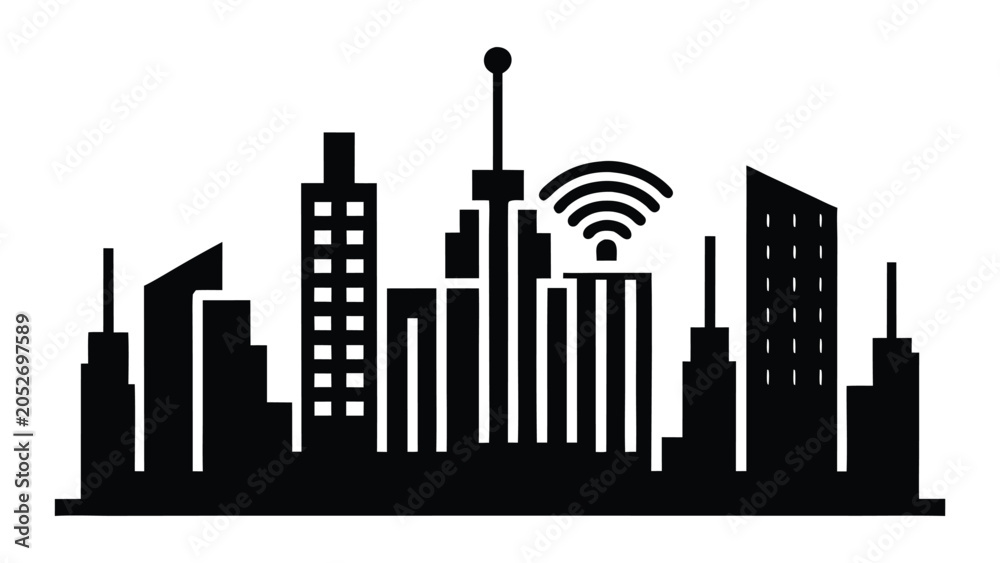 Fototapeta premium IoT Smart City Skyline Silhouette Vector 