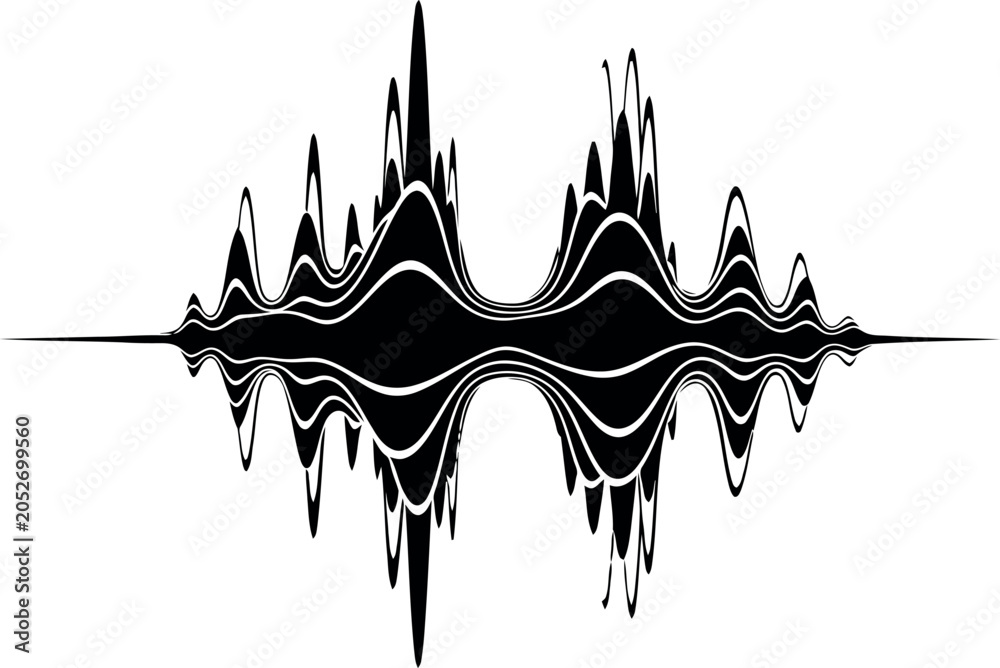 Fototapeta premium Abstract black and white sound wave pattern design isolated on transparent background