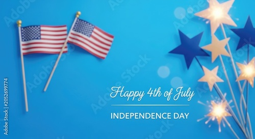 Happy 4th of july independence day celebration with american flags and stars