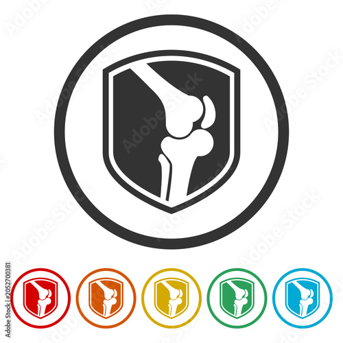 Healthy bone Shield logo. Set icons in color circle buttons