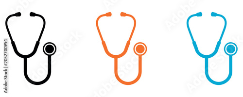Foto Collection of three colorful stethoscope icons on a white background, representing healthcare and medical services