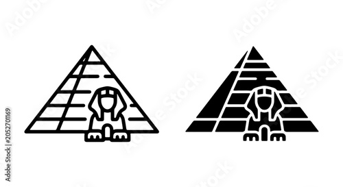 Tableau sur toile Egyptian Pyramid and Sphinx Icons, Ancient Landmark Vector Graphics, Travel and