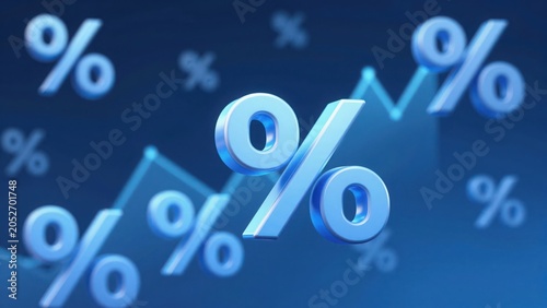 Blue percentage symbols with upward trend line